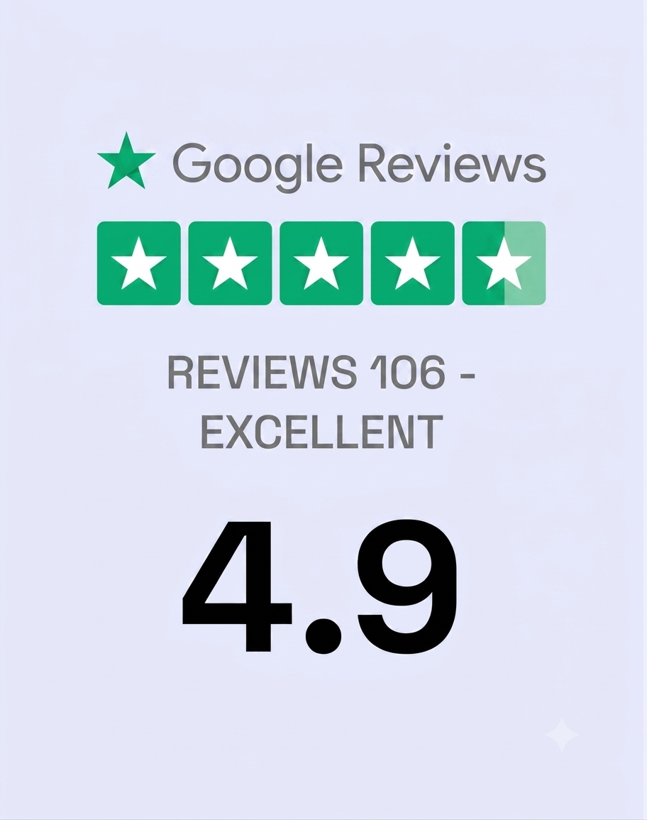 google reviews with 4.9 ratings and 106 reviews badge